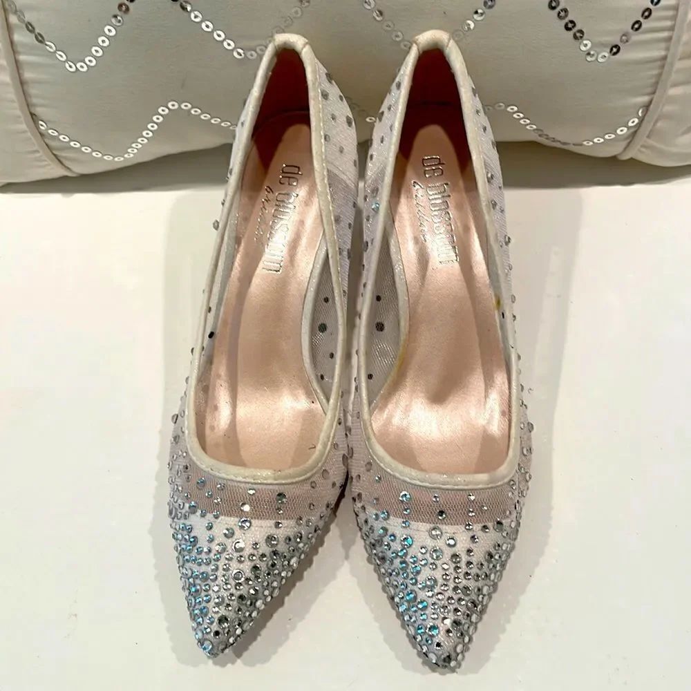 NEW De Blossom Bridal Silver Sparkle Heels Size 5.5